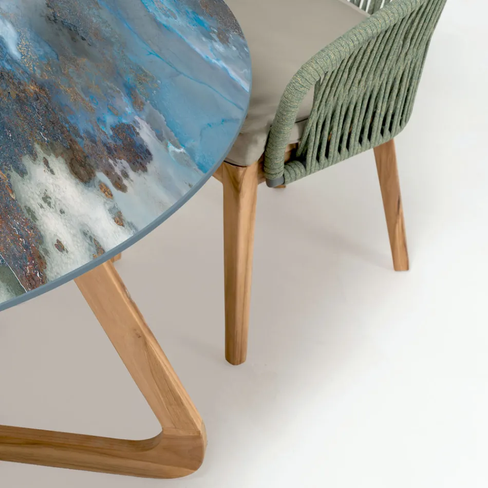 Rundt udendørs keramisk bord tordenvejr lavet i Italien - Pegaso Viadurini