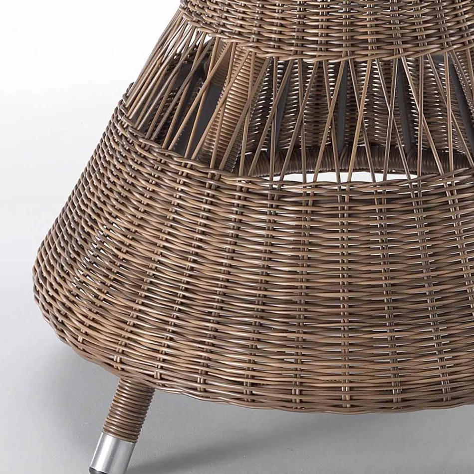 Rundt udendørsbord i polyrattan med glasplade - Gigi Viadurini