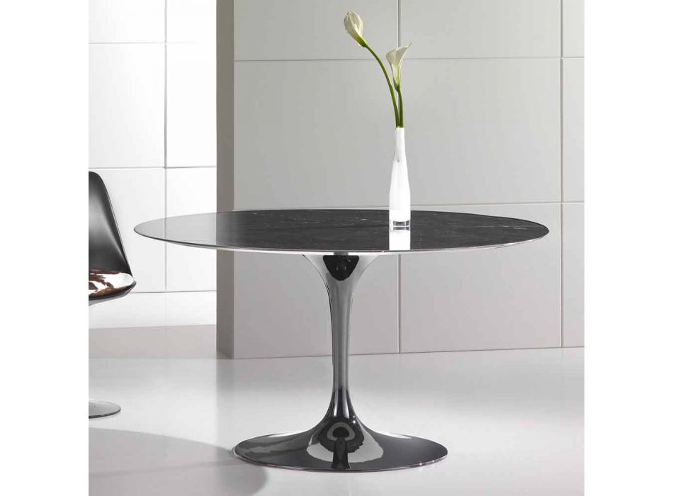 Rundt spisebord i Marquinia-marmor og aluminium fremstillet i Italien - Nero Viadurini