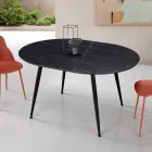 Rundt bord med seks siddepladser, MDF-plade og metalbase - Croma Viadurini