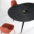 Rundt bord med seks siddepladser, MDF-plade og metalbase - Croma Viadurini