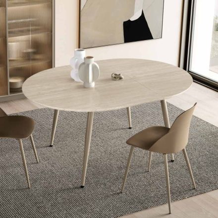 Rundt bord med seks siddepladser, MDF-plade og metalbase - Croma Viadurini