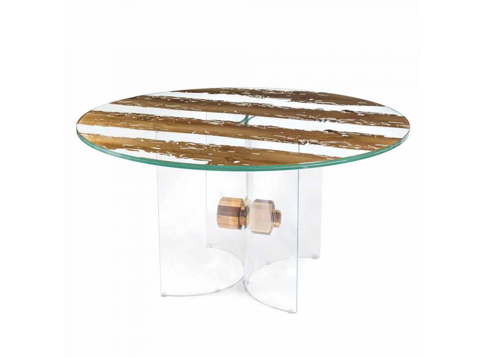 Rundt design bord af venetiansk glas og træ delfin Viadurini