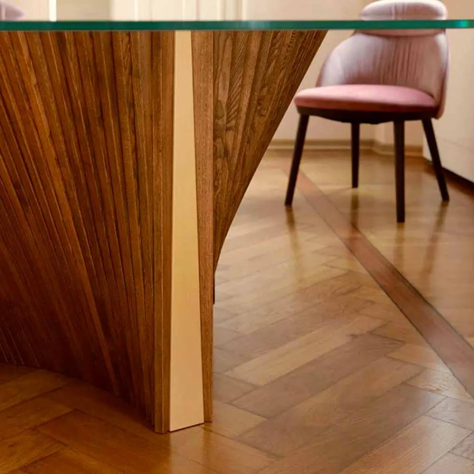 Rundt designbord i glas og olieret aske fremstillet i Italien - Madame Viadurini