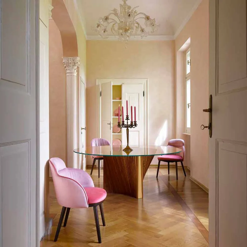 Rundt designbord i glas og olieret aske fremstillet i Italien - Madame Viadurini