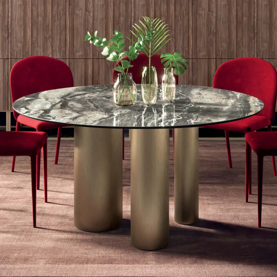 Fast rundt bord med keramisk plade lavet i Italien - saks Viadurini