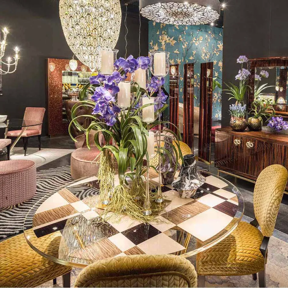 modeno Rundt bord med glasplade og Ozzy træindlæg Viadurini