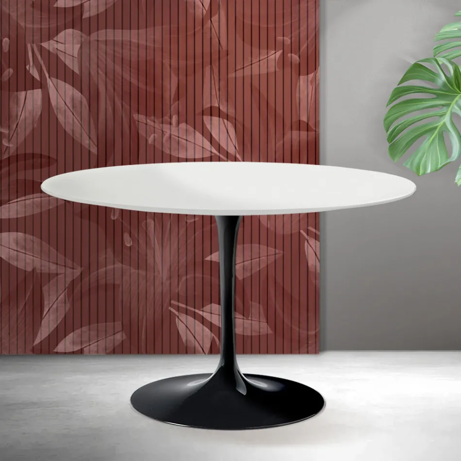Saarinen Tulip Rundbord H 74 cm i Mat Hvid Florim Keramik - Skarlagenrød Viadurini