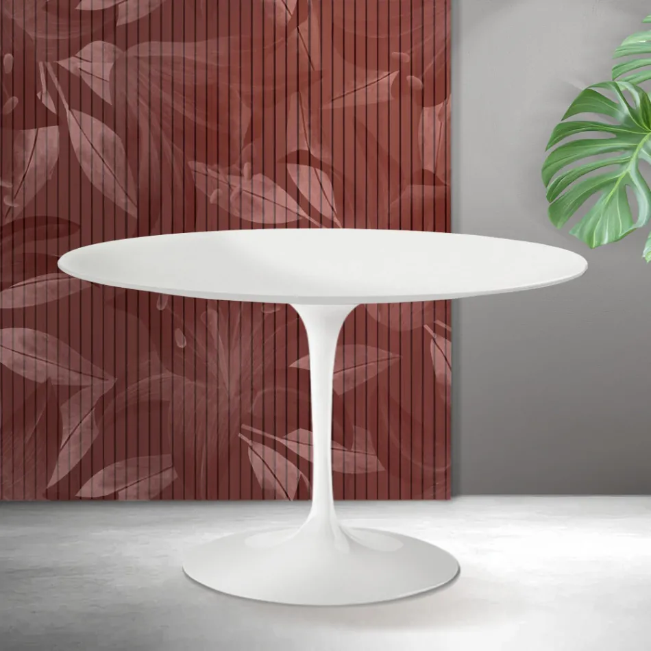 Saarinen Tulip Rundbord H 74 cm i Mat Hvid Florim Keramik - Skarlagenrød Viadurini