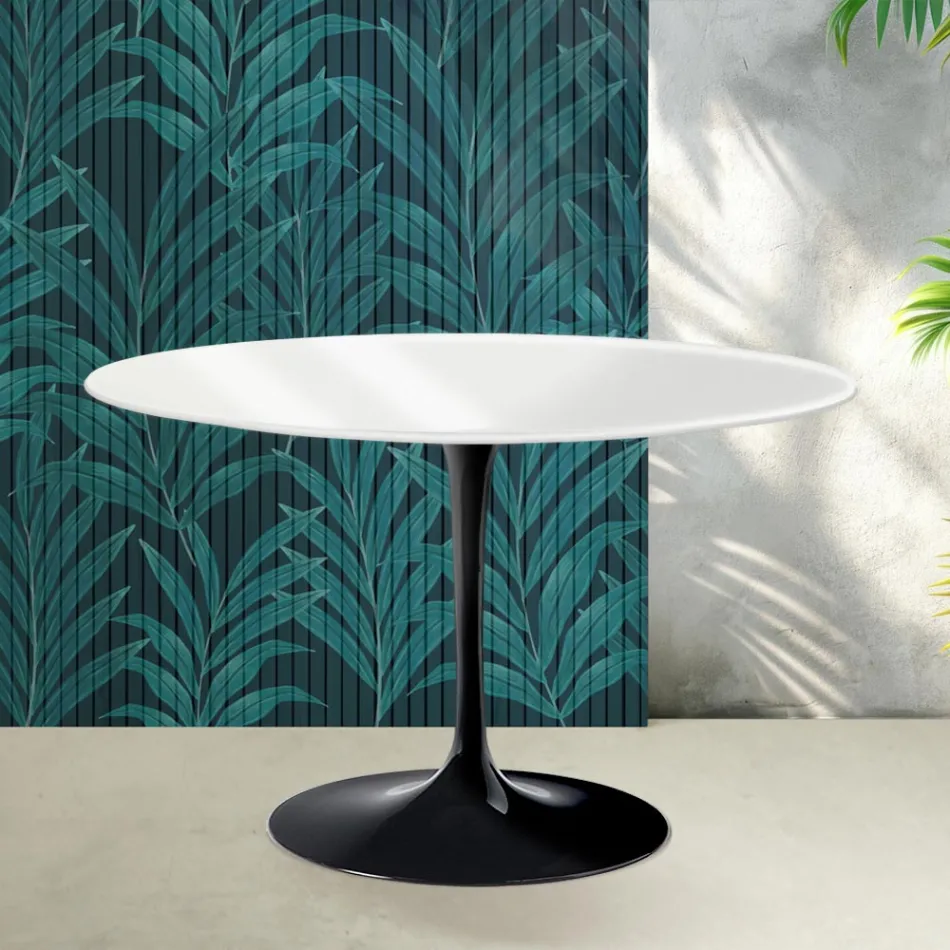 Saarinen Tulip Rundbord H 74 cm i blank hvid Florim Keramik - Skarlagenrød Viadurini