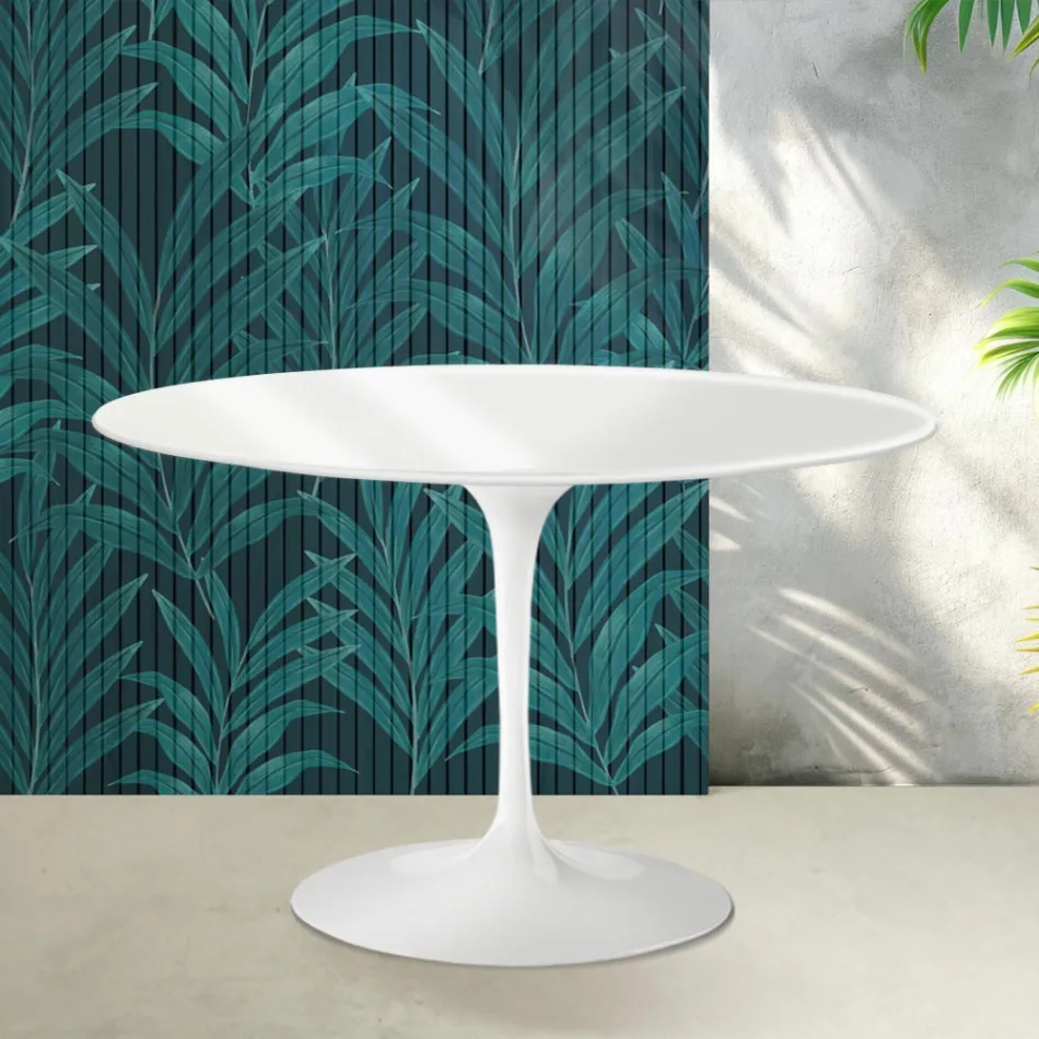 Saarinen Tulip Rundbord H 74 cm i blank hvid Florim Keramik - Skarlagenrød Viadurini