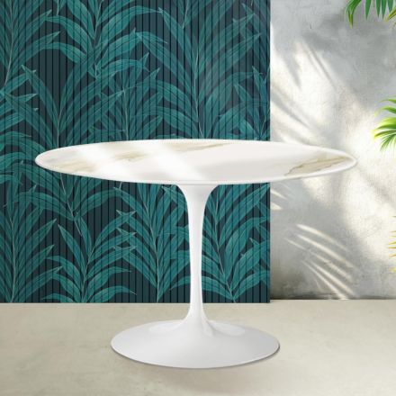Saarinen Tulip Rundbord H 74 cm i Florim Calacatta Guld Glans Keramik - Skarlagenrød Viadurini