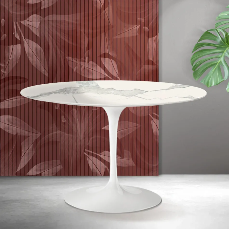 Saarinen Tulip rundt bord H 74 cm i Florim Statuario mat keramik - skarlagenrød Viadurini