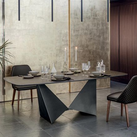 Spisebordsplade i matkeramik og metalben - Monacco Viadurini