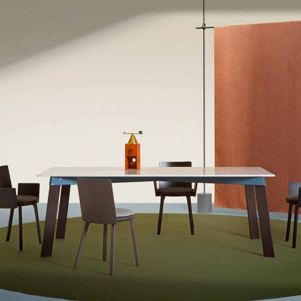 Moderne stuebord i stål med designmarmorplade - Aronte Viadurini