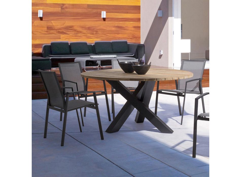 Rundt udendørs moderne bord med homemotion - Ruben Teak Wood Top Viadurini