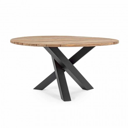 Rundt udendørs moderne bord med homemotion - Ruben Teak Wood Top Viadurini