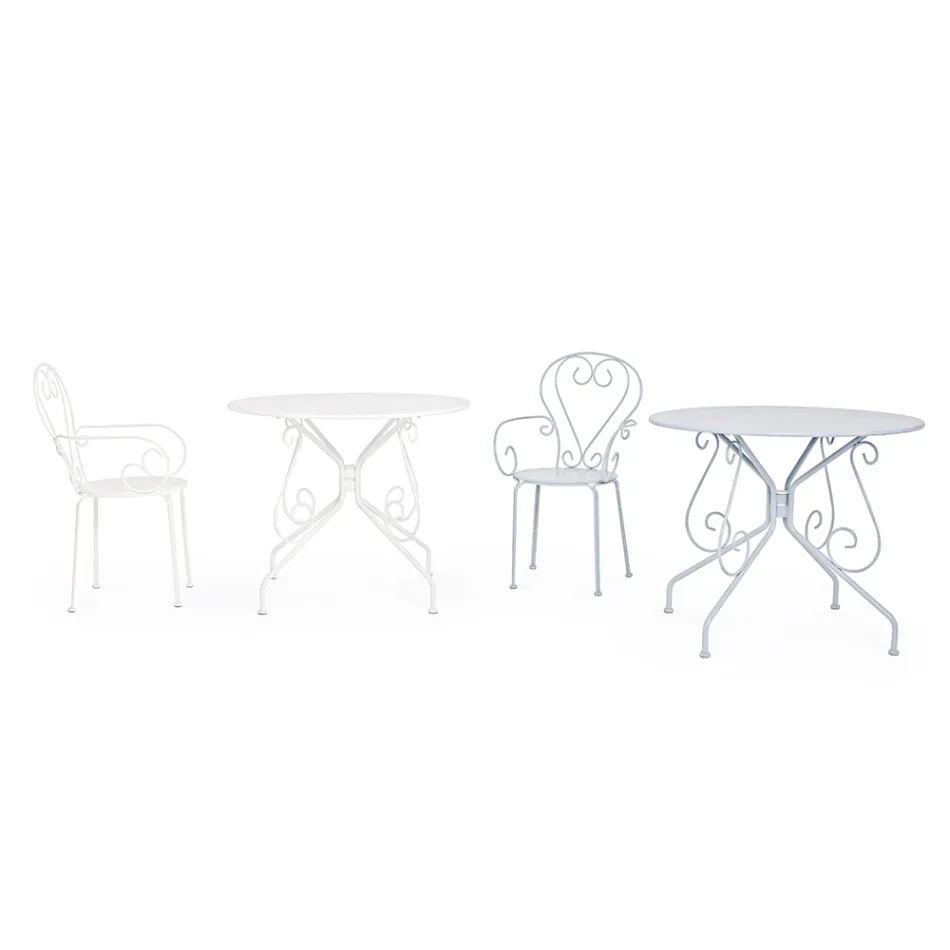 Shabby Chich stil rundt havebord i malet stål - fortryllelse Viadurini