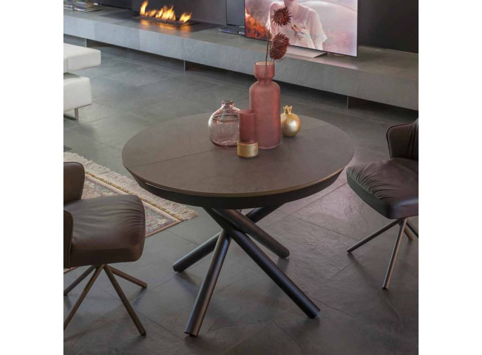 Rundt spisebord, der kan forlænges til 165 cm med keramisk top - Pistolero Viadurini
