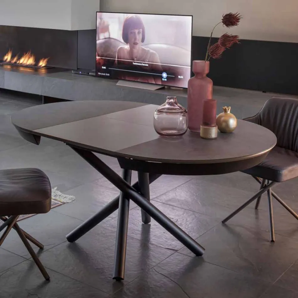 Rundt spisebord, der kan forlænges til 165 cm med keramisk top - Pistolero Viadurini