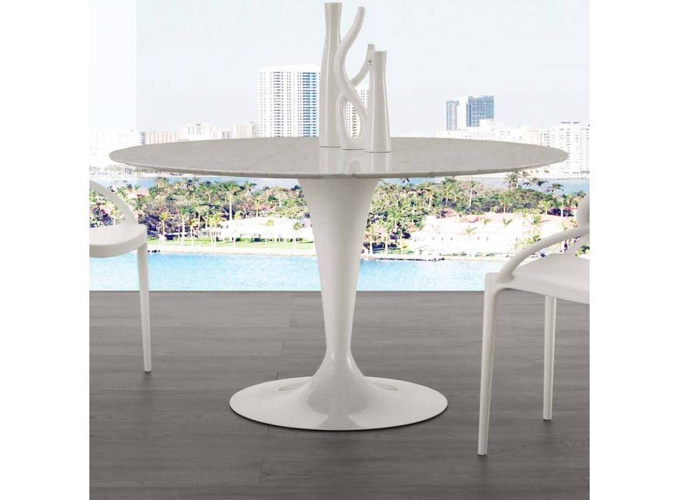 Rundt bord diameter 120 cm med Rimini hvid Carrara marmorplade Viadurini