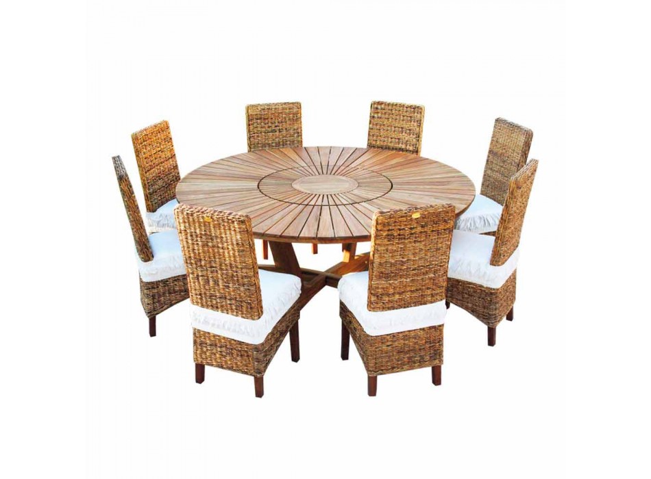 Ægte bord rundbord i teak og massivt træ til udendørs brug Viadurini