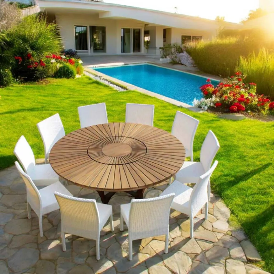 Teak rundt spisebord Ægte bord Viadurini