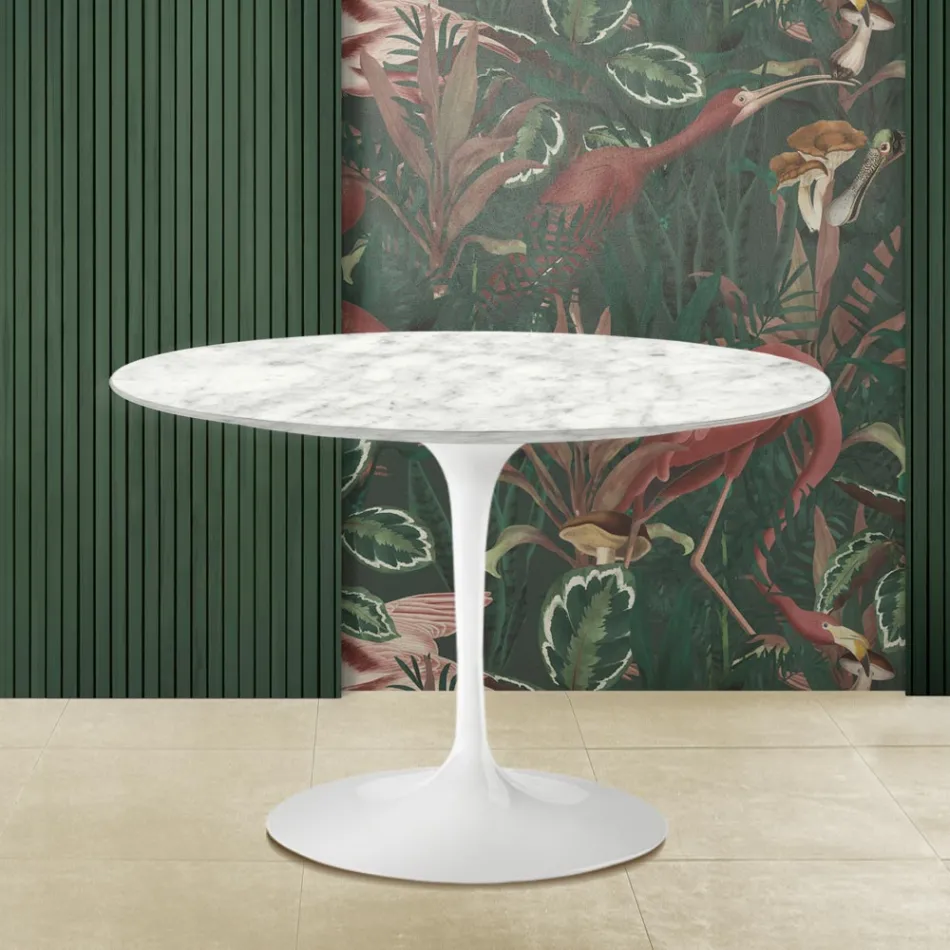 Tulipanbord Eero Saarinen H 73 med Carrara-marmorplade fremstillet i Italien - Scarlet Viadurini