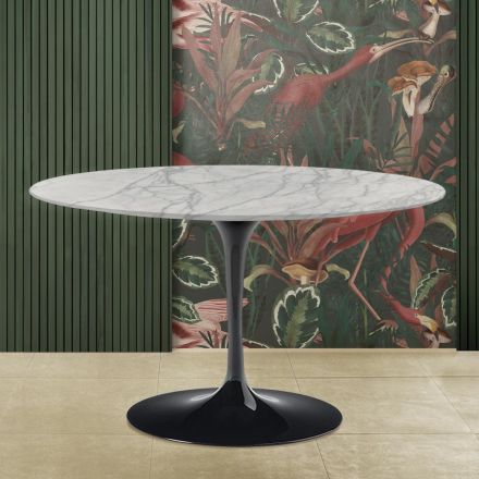 Eero Saarinen Tulip Table H 73 med rund top i Statuarietto Carrara-marmor Viadurini