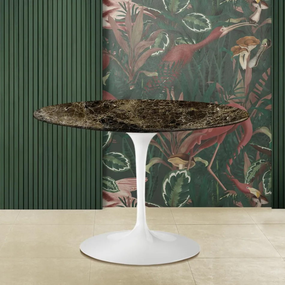 Eero Saarinen Tulip Table H 73 med rund plade i Emperador Dark Marble Viadurini