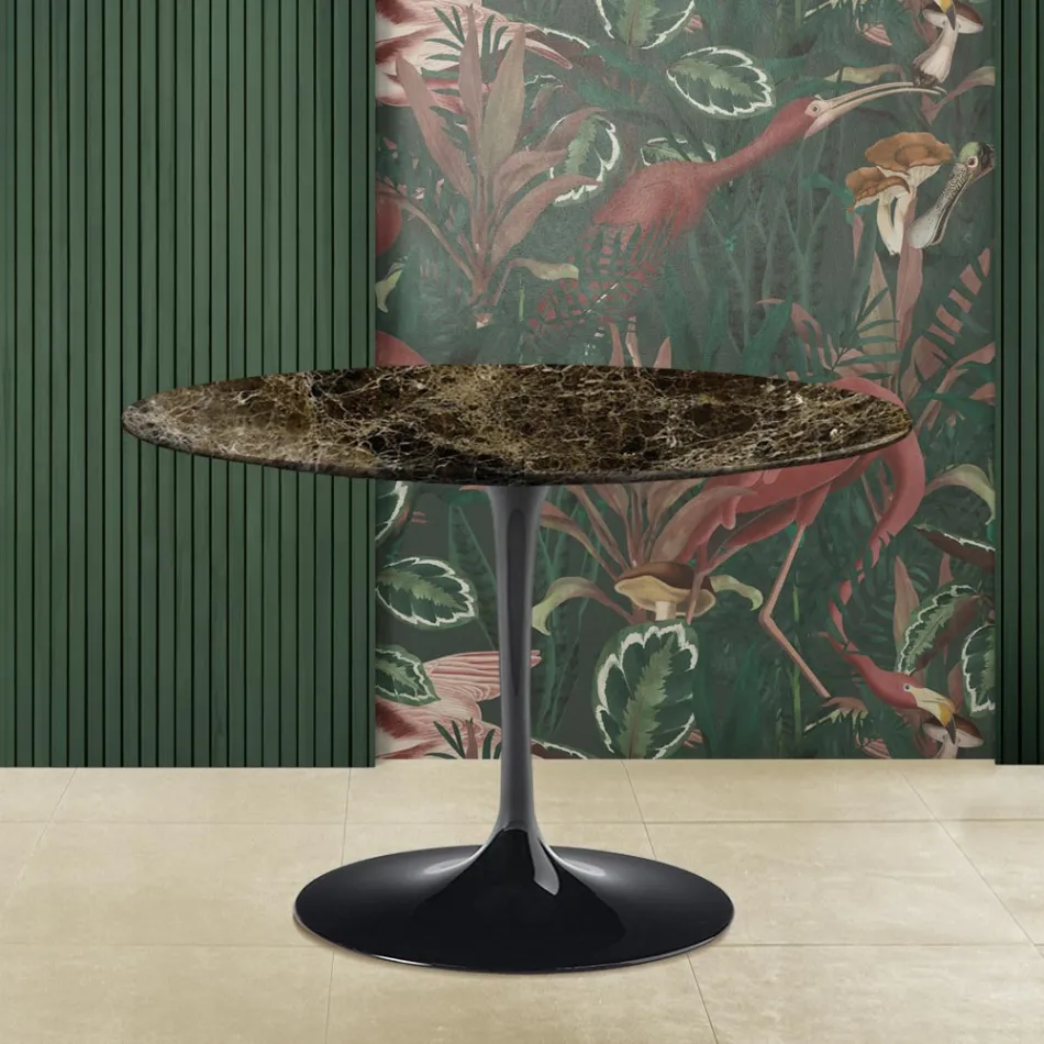 Eero Saarinen Tulip Table H 73 med rund plade i Emperador Dark Marble Viadurini