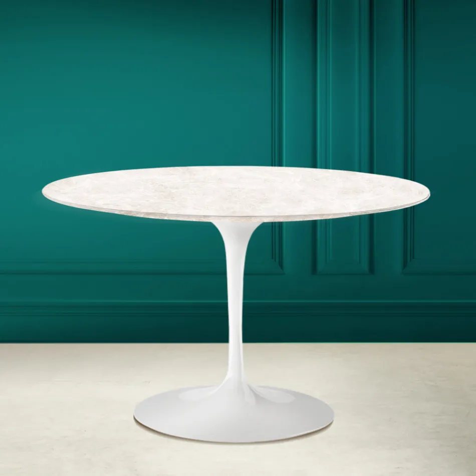Tulipanbord Eero Saarinen H 73 i diamantcreme keramik fremstillet i Italien - Scarlet Viadurini