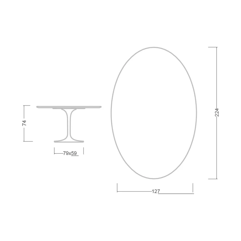 Tulipanbord Eero Saarinen H 73 Oval i absolut hvid keramik fremstillet i Italien - Scarlet Viadurini