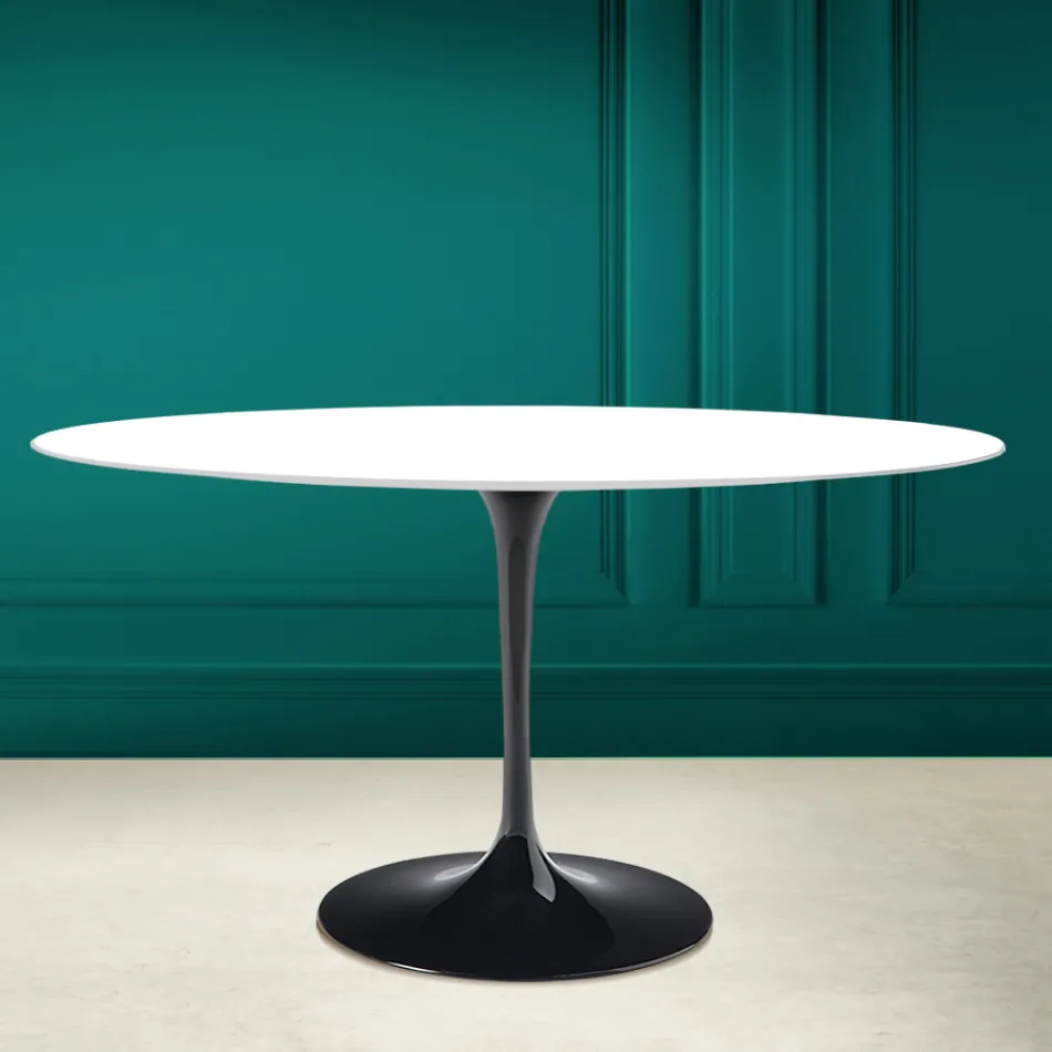 Tulipanbord Eero Saarinen H 73 Oval i absolut hvid keramik fremstillet i Italien - Scarlet Viadurini