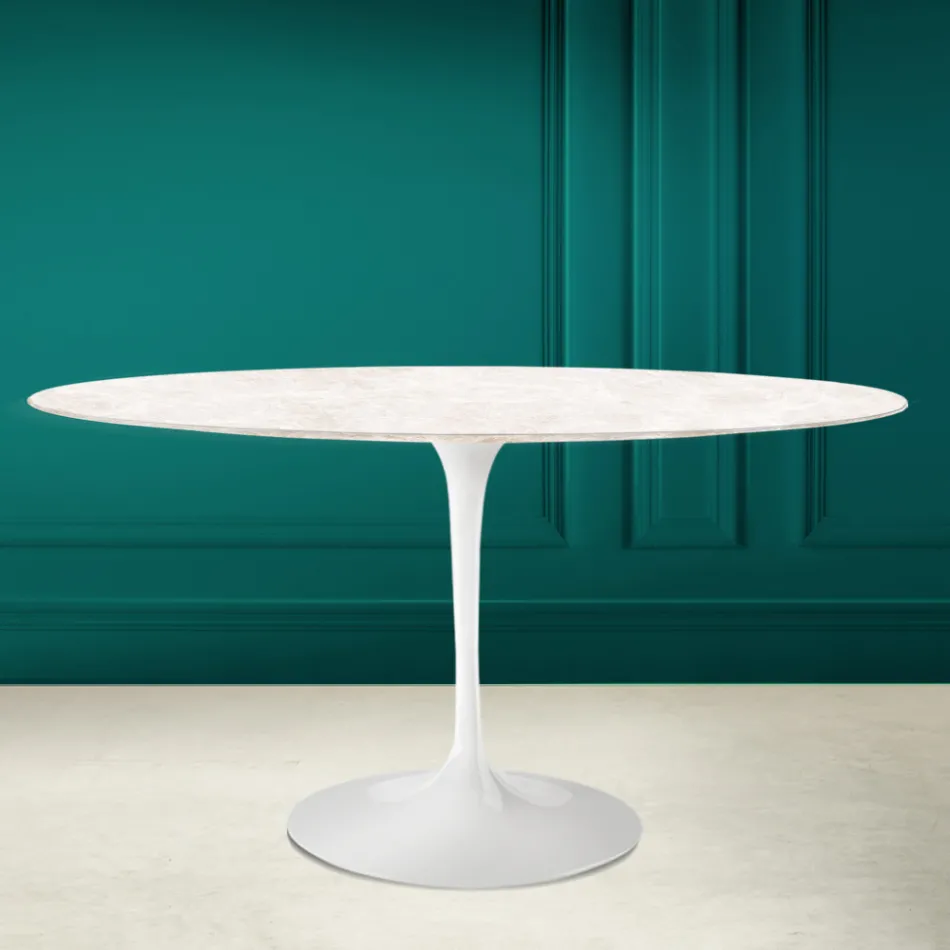 Tulipanbord Eero Saarinen H 73 Oval i diamantcreme keramik fremstillet i Italien - Scarlet Viadurini