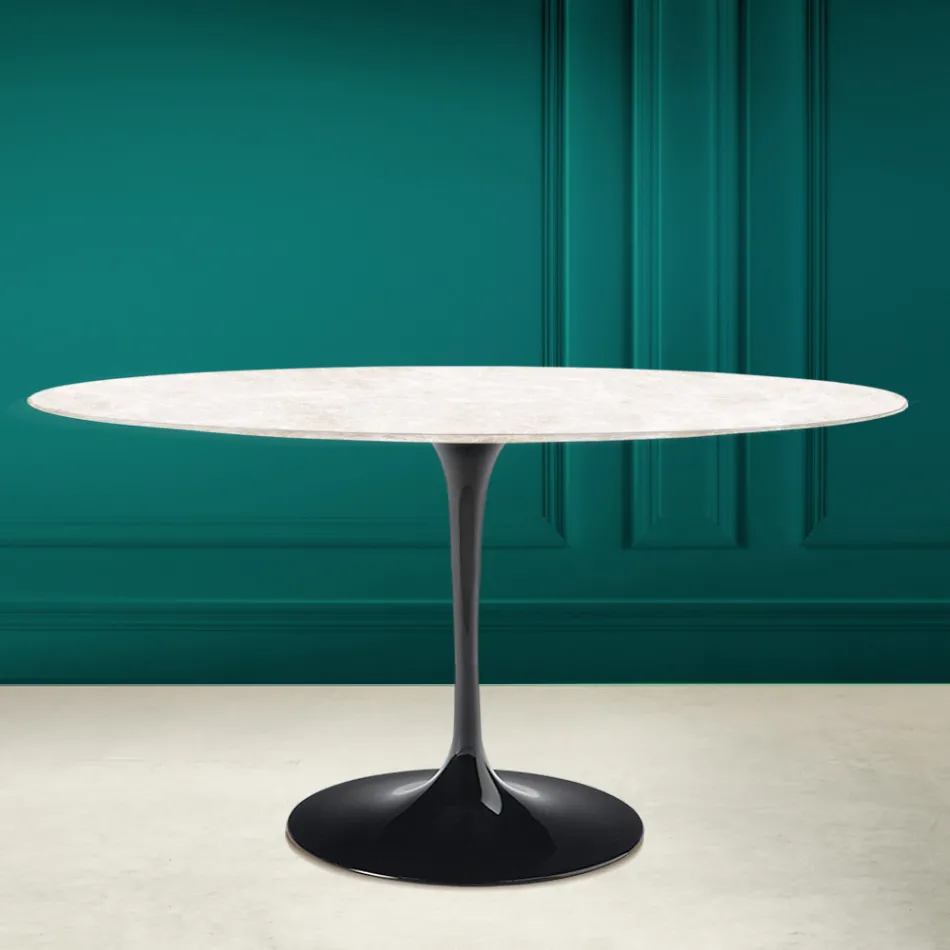 Tulipanbord Eero Saarinen H 73 Oval i diamantcreme keramik fremstillet i Italien - Scarlet Viadurini