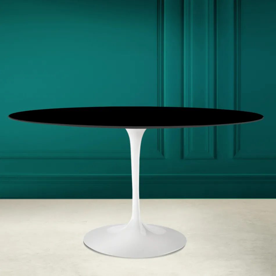 Tulipanbord Eero Saarinen H 73 Oval i absolut sort keramik fremstillet i Italien - Scarlet Viadurini
