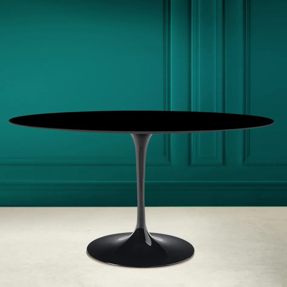 Tulipanbord Eero Saarinen H 73 Oval i absolut sort keramik fremstillet i Italien - Scarlet Viadurini