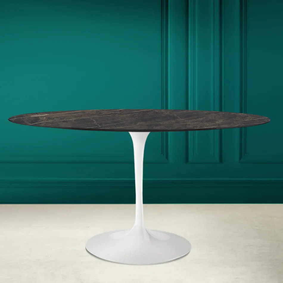 Tulipanbord Eero Saarinen H 73 Oval i keramik Noir Desire Made in Italy - Scarlet Viadurini