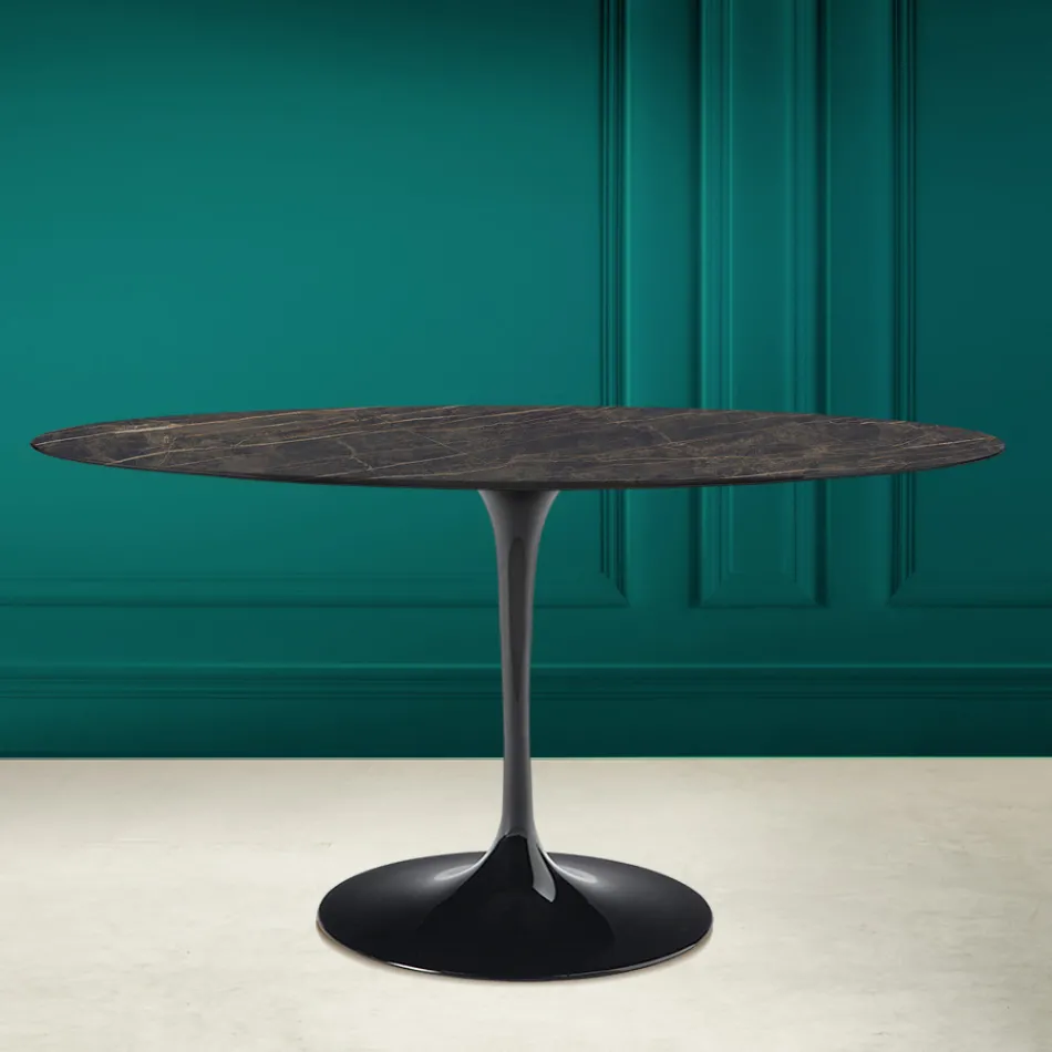 Tulipanbord Eero Saarinen H 73 Oval i keramik Noir Desire Made in Italy - Scarlet Viadurini