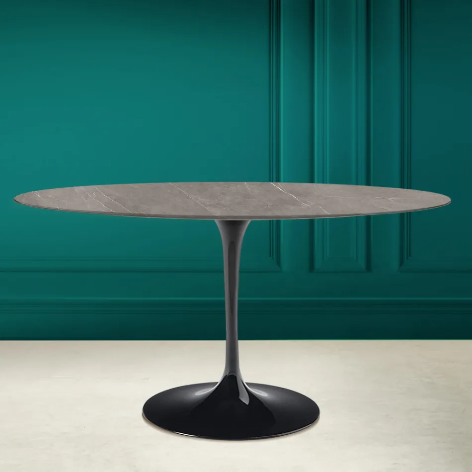 Tulipanbord Eero Saarinen H 73 Oval i keramik Pietra Grey Made in Italy - Scarlet Viadurini