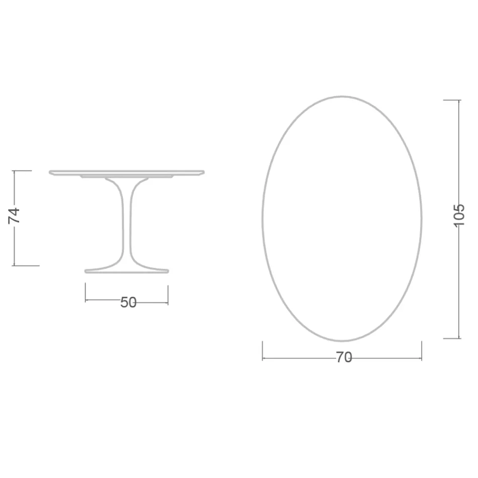 Tulip Table Eero Saarinen H 73 Oval i Statuario Ceramic Full Vein - Scarlet Viadurini
