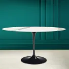 Tulip Table Eero Saarinen H 73 Oval i Statuario Ceramic Full Vein - Scarlet Viadurini