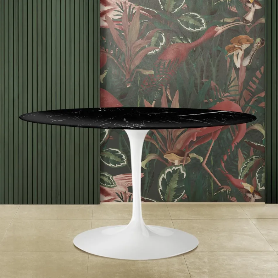 Eero Saarinen Tulip Table H 73 Oval i sort Marquinia-marmor fremstillet i Italien - Scarlet Viadurini