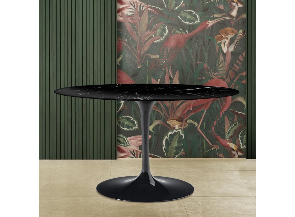 Tulipanbord Eero Saarinen H 73 Oval i Sort Marquinia Marble Made in Italy - Scarlet Viadurini