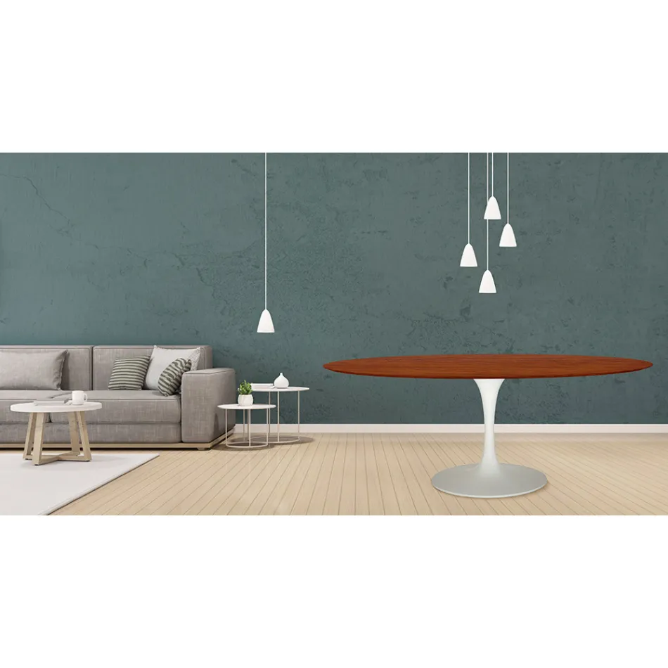 Tulip Table Eero Saarinen H 73 Oval i kirsebærbejdset eg Made in Italy - Scarlet Viadurini