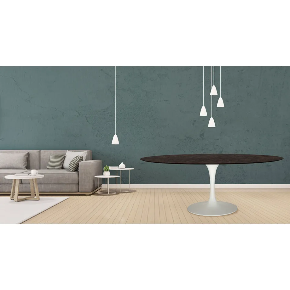 Tulip Table Eero Saarinen H 73 Oval i Moka Bejdset Eg Made in Italy - Scarlet Viadurini