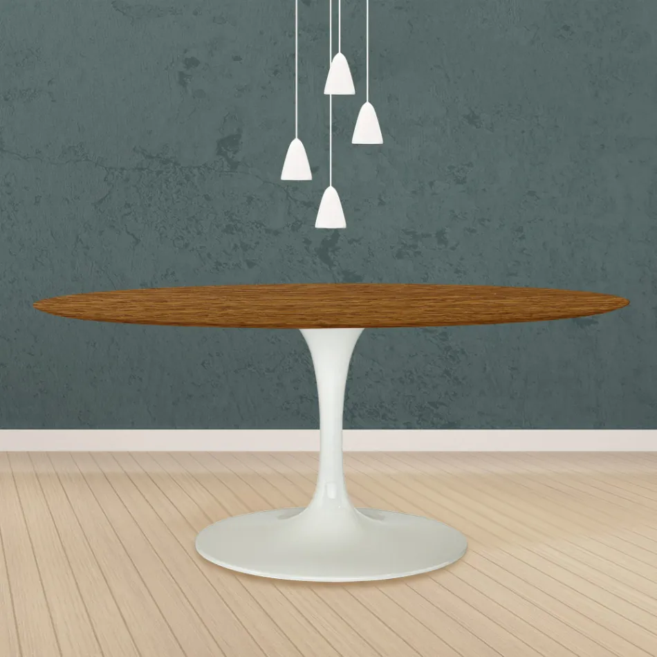 Eero Saarinen Tulip Table H 73 Oval i lys valnøddebejdset eg fremstillet i Italien - Scarlet Viadurini