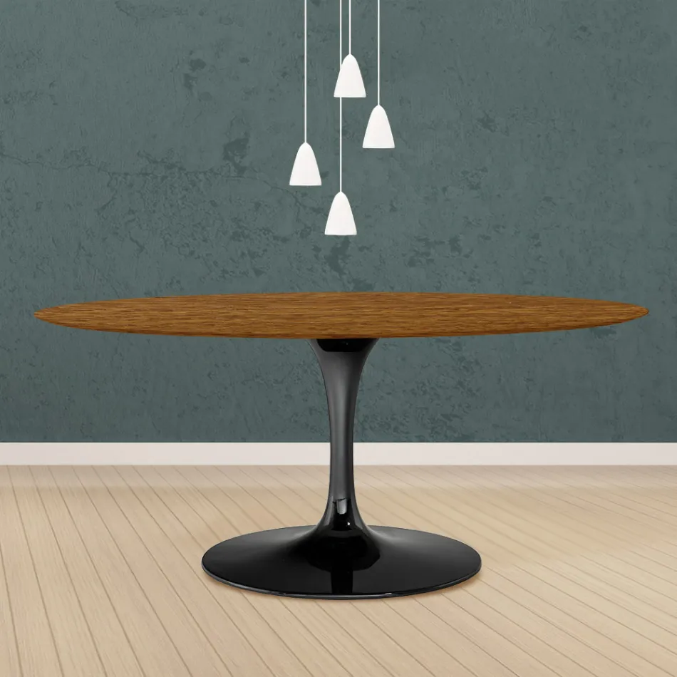 Eero Saarinen Tulip Table H 73 Oval i lys valnøddebejdset eg fremstillet i Italien - Scarlet Viadurini