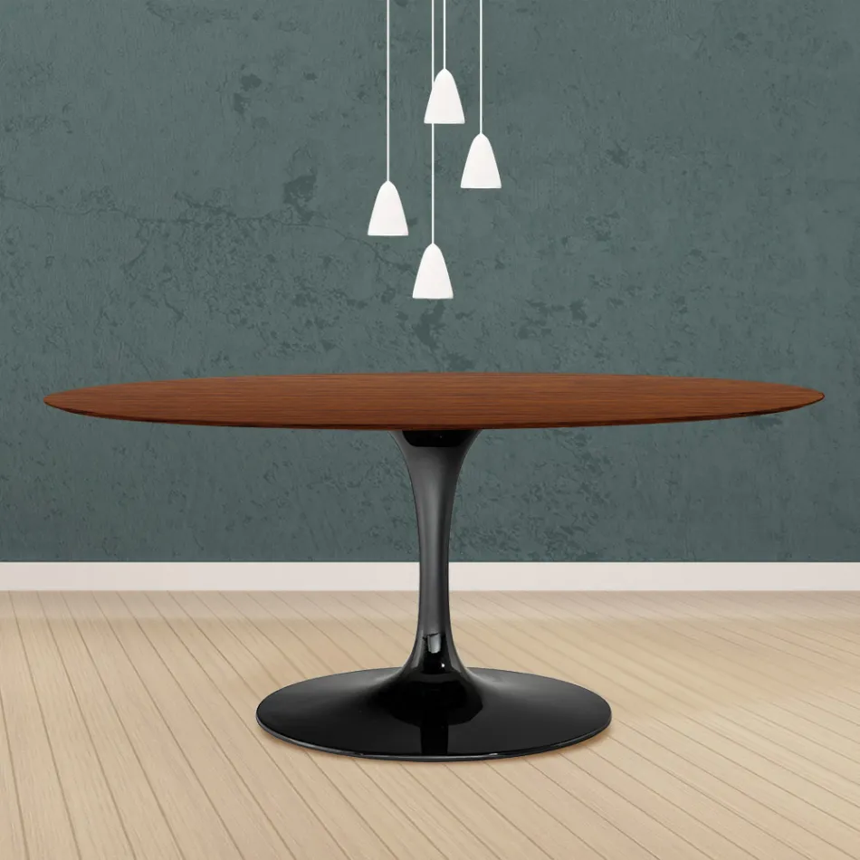 Eero Saarinen Tulip Table H 73 Oval i mørk valnøddebejdset eg fremstillet i Italien - Scarlet Viadurini